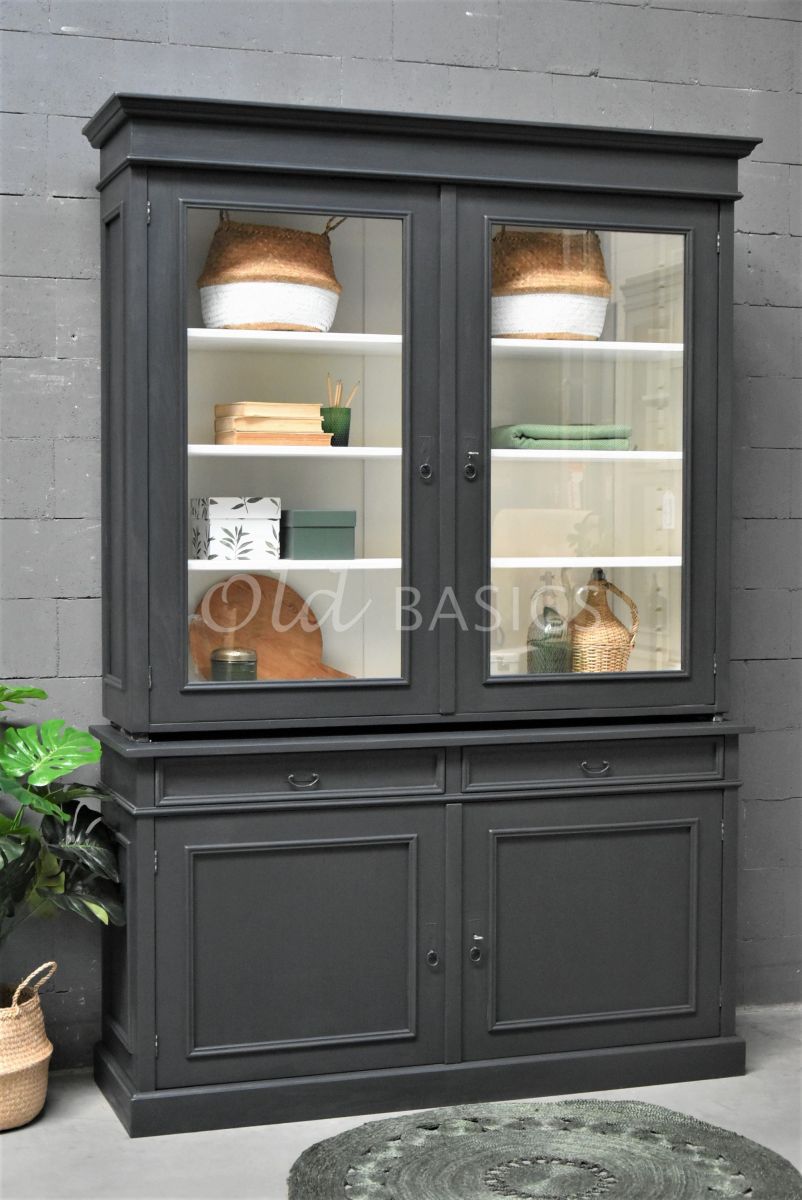 Servieskast, 2 deuren, RAL7021, zwart, grijs, materiaal hout